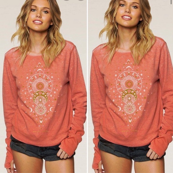 Spiritual Gangster Mystical Moon Burnt Orange Thermal Pullover Sz S - Picture 3 of 8